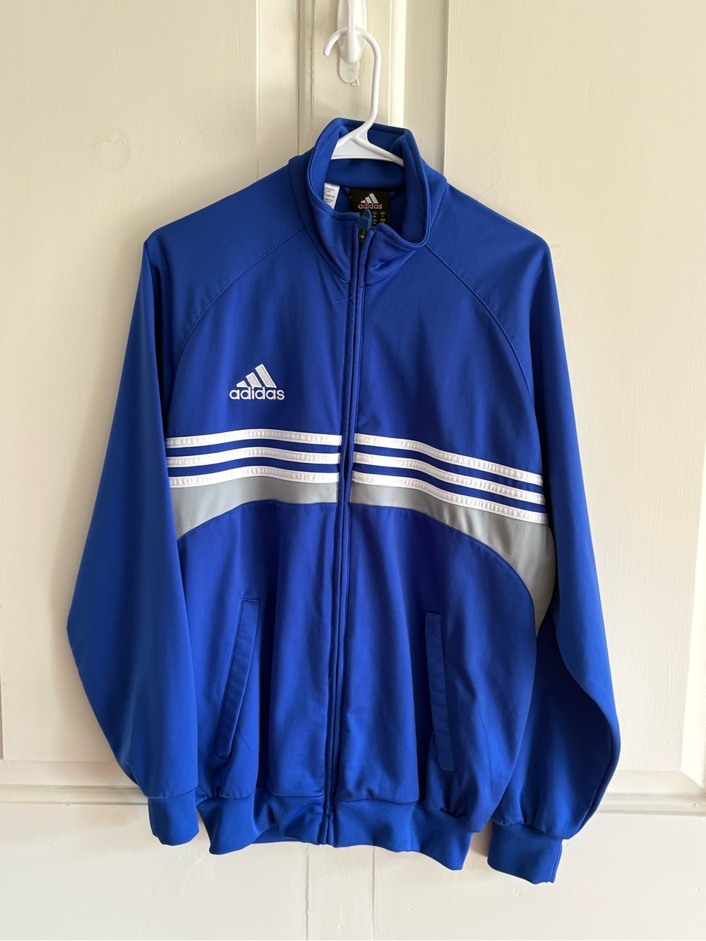 Vintage Adidas Speed Tricot Track Jacket White/Blue/Grey Color-block Mens S Y2K